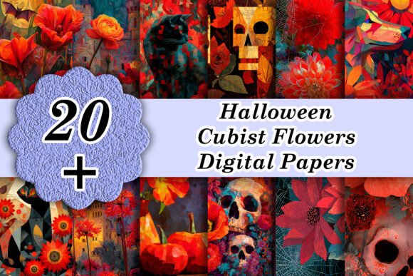 20 Vermilion Halloween Cubist Flowers