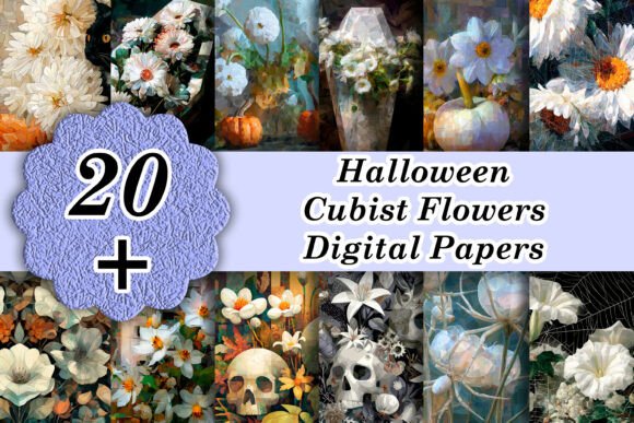 20 White Halloween Cubist Flowers Papers: A Fresh Take on Seasonal Design