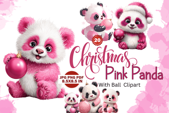 Christmas Pink Panda with Ball Clipart for Modern Creatives
