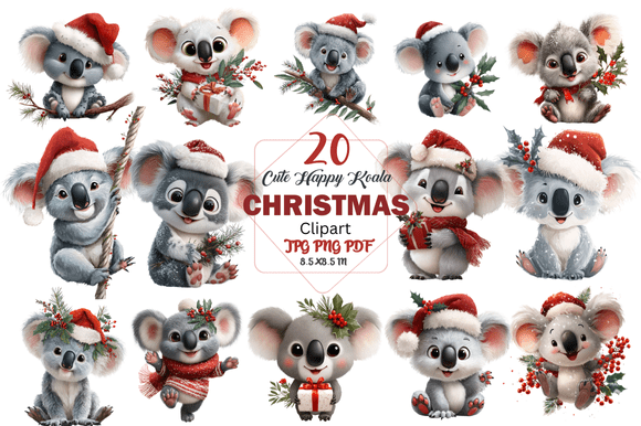 Cute Happy Koala Christmas Clipart for Festive Projects
