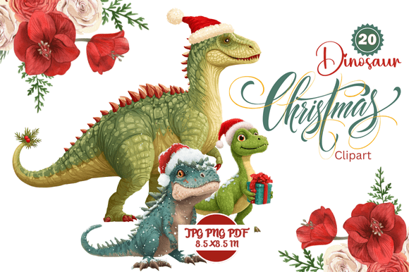Dinosaur Christmas Clipart for Holiday Projects
