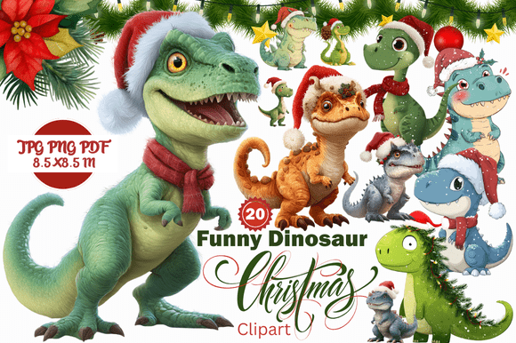 Funny Dinosaur Christmas Clipart Ideas
