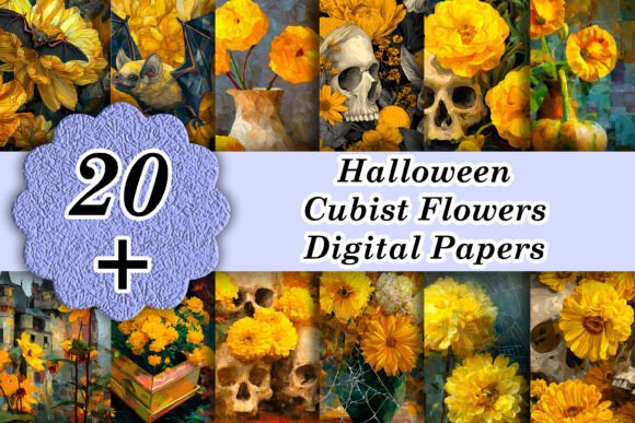 Integrating 20 Yellow Halloween Cubist Flowers Paper into Your Design and Marketing Workflows