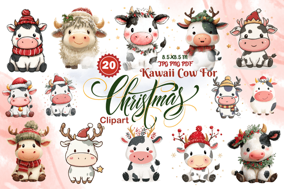 Kawaii Cow for Christmas Clipart: A Surprisingly Versatile Holiday Design Asset