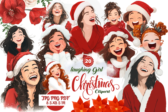 Laughing Girl Christmas Clipart: Joyful Holiday Designs