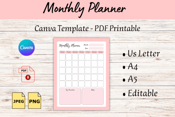 Monthly Planner Canva Template and PDF