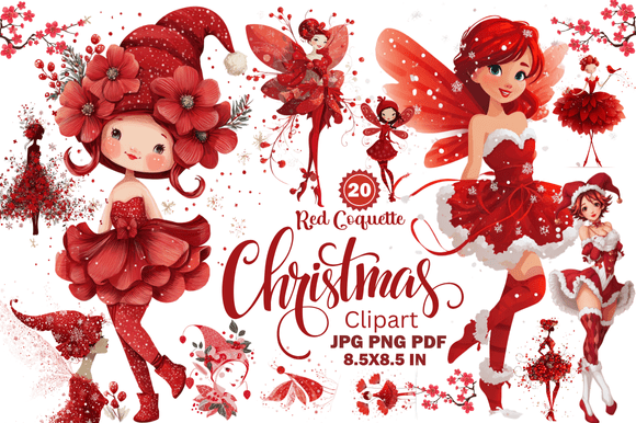 Red Coquette Christmas Clipart: Elevate Your Holiday Designs with Vintage Charm