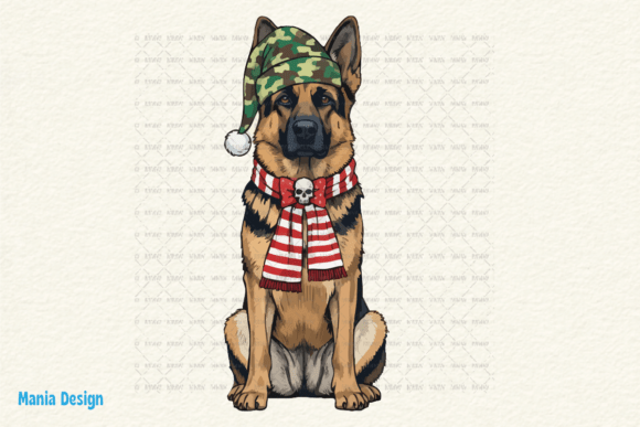 Retro Christmas German Shepherd Dog PNG: A Creative Asset
