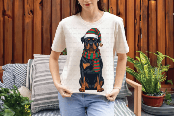 Retro Christmas Rottweiler Elf Dog PNG – Combining Nostalgia with Canine Charm