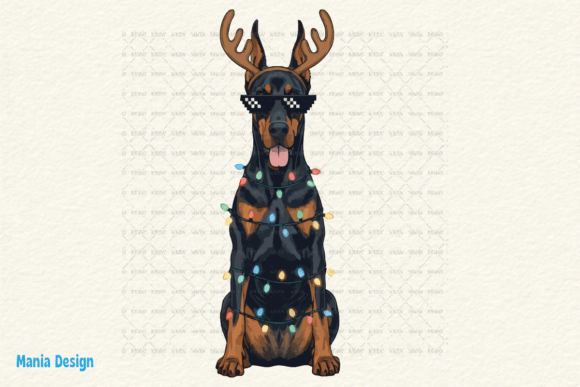 Retro Doberman Santa Dog PNG Projects