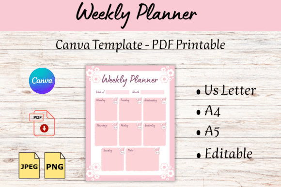 Weekly Planner Canva Template and PDF for Streamlined Productivity