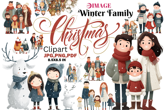 Winter Family Christmas Clipart for Modern Creators